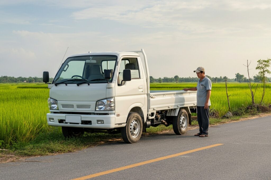Kiểm tra xe tải cũ trước khi thu mua tại An Giang