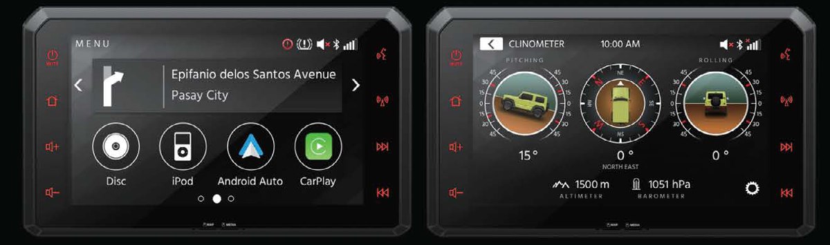 Màn hình 9 inch hiển thị Apple CarPlay và các chỉ số góc nghiêng, cao độ