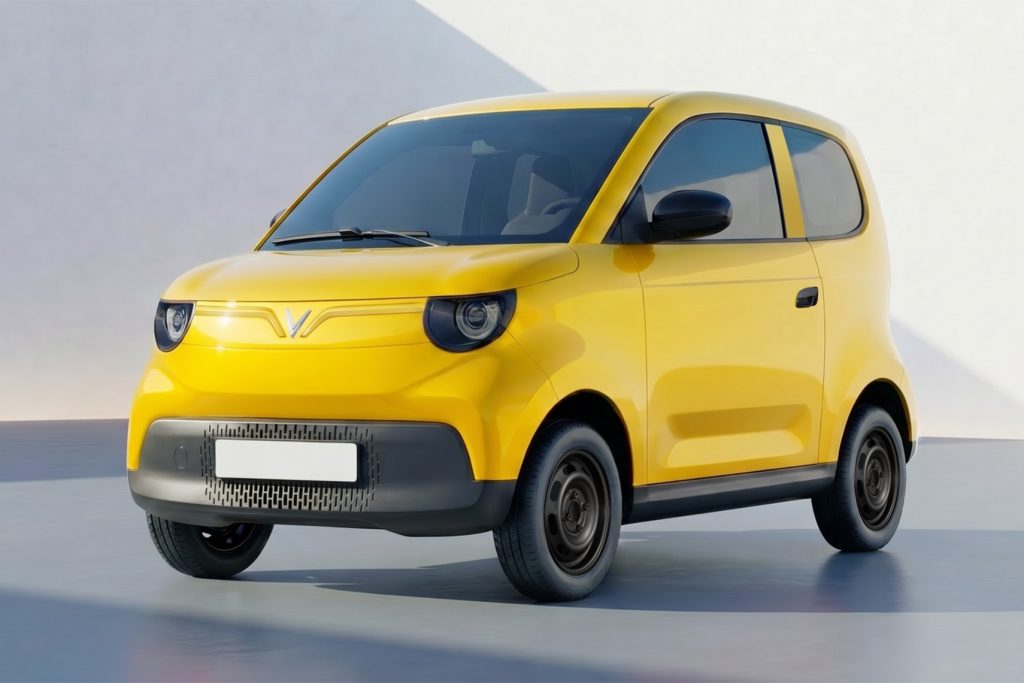 VinFast VF2 màu Vàng (Summer Yellow) nhìn từ góc 3/4 phía trước